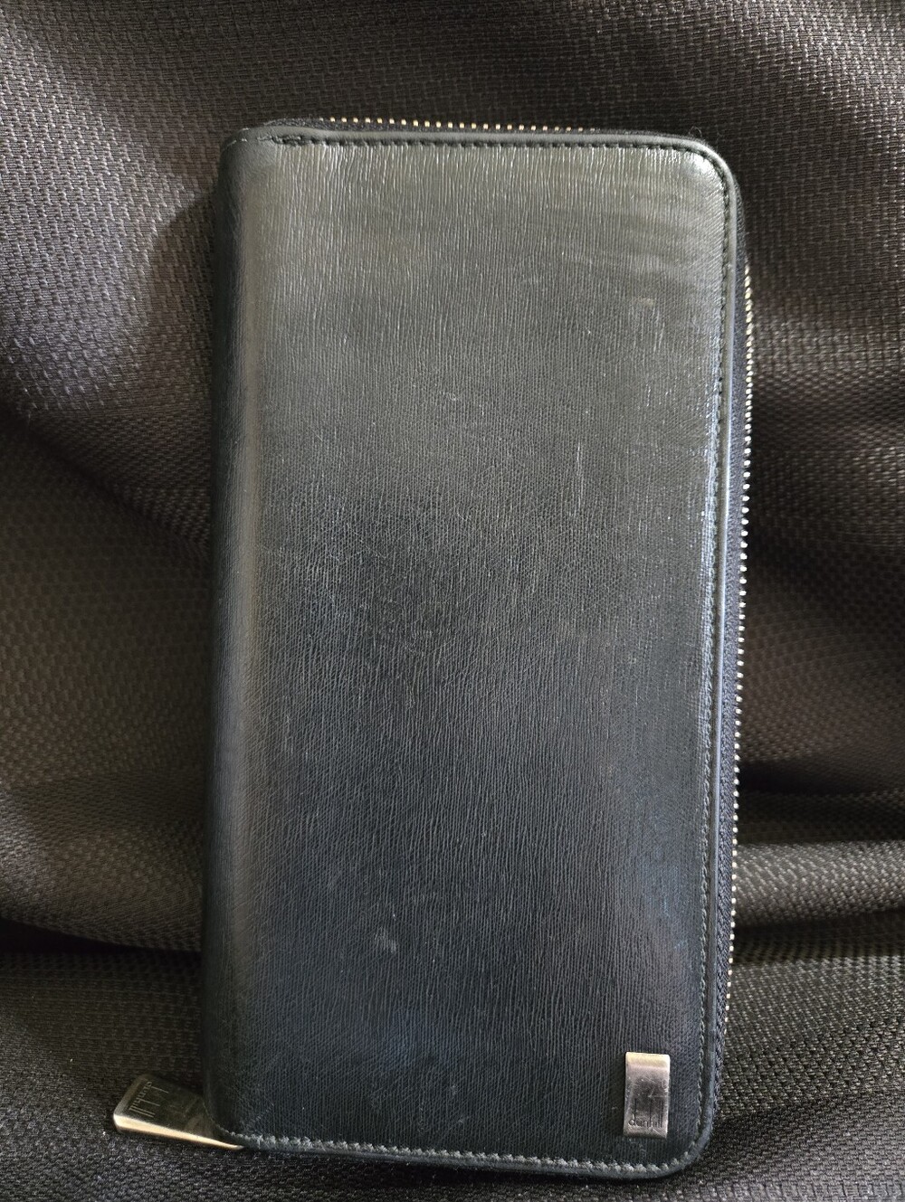 Dunhill Black Textured Leather Full Zip Wallet